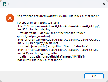 AddaxAI Error 6.18 SpeciesNet